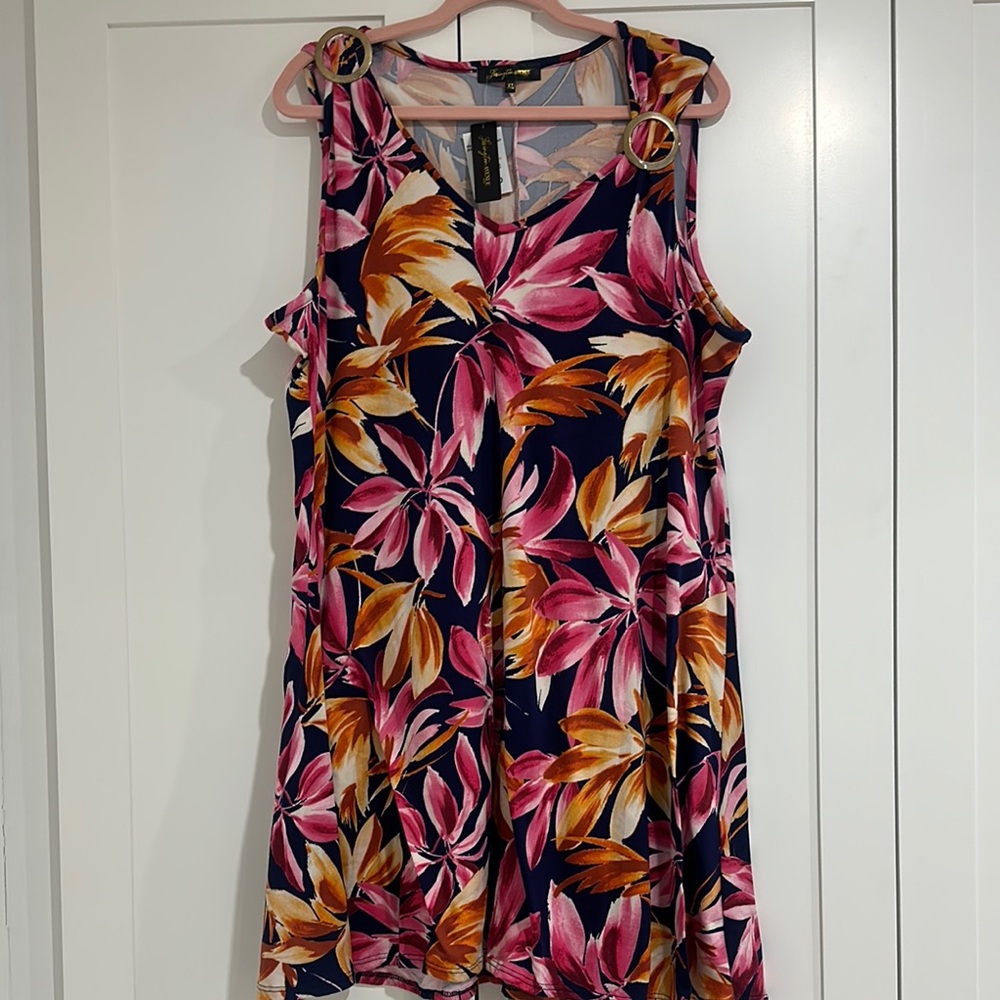 Floral Midi Dress in Pink and Orange